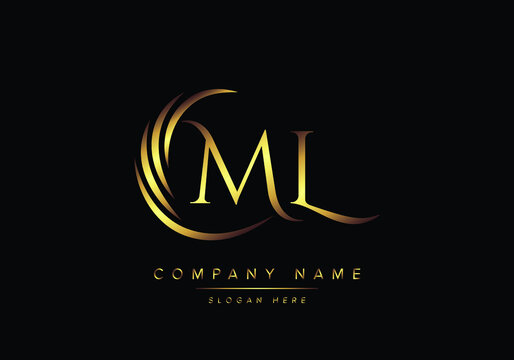 alphabet letters ML monogram logo, gold color elegant classical