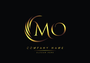 alphabet letters MO monogram logo, gold color elegant classical - obrazy, fototapety, plakaty