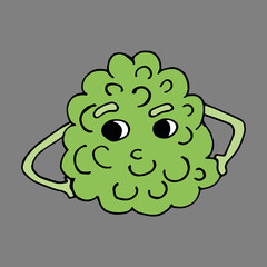 Funny cartoon character grapes. Vegetables and fruits. Vector illustration. Isolated. Doodles. Comics. Coloring pages for children and adults.