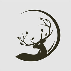 beautiful circle deer logo with leaf element on the antler