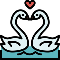 swan couple color outline icon
