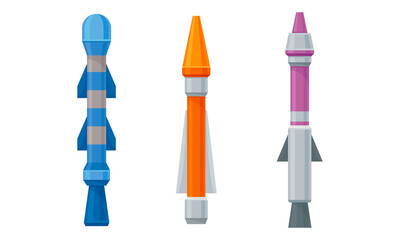 Military Guided Missiles of Different Color and Shape Vector Set