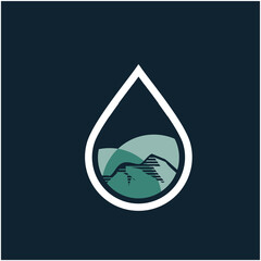 water drop logo with mountain illustration inside