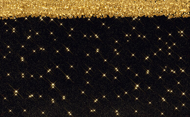 Glitter glow. Festive black background shiny golden stars