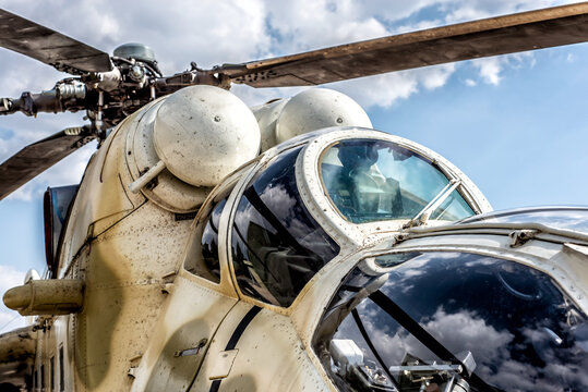Detail of MI-35 military helicopter cabin