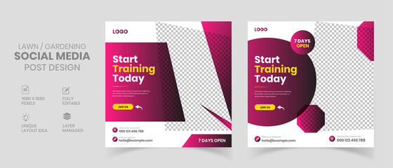 Gym/Fitness social media template design, body building, fitness ad 