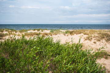 Fototapeta na wymiar Baltic Sea and the dunes at Irbe river estuary.