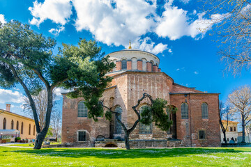 Fototapeta na wymiar Church of Hagia Eirene view in Topkapi Palace. Topkapi Palace is populer tourist attraction in the Turkey.