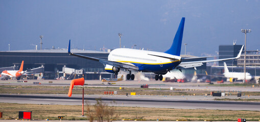 passenger plane lands at airport