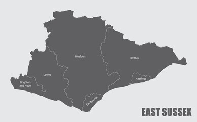 East Sussex county administrative map - obrazy, fototapety, plakaty