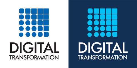 Digital transformation logo. The circles turn into squares. Direction of the modern electronic industry