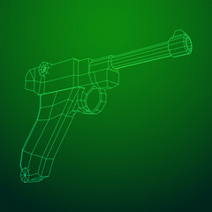 German world war military firearm pistol. Wireframe low poly mesh vector illustration.