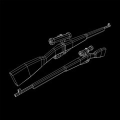Sniper bolt-action rifle mosin nagant. Wireframe low poly mesh vector illustration.