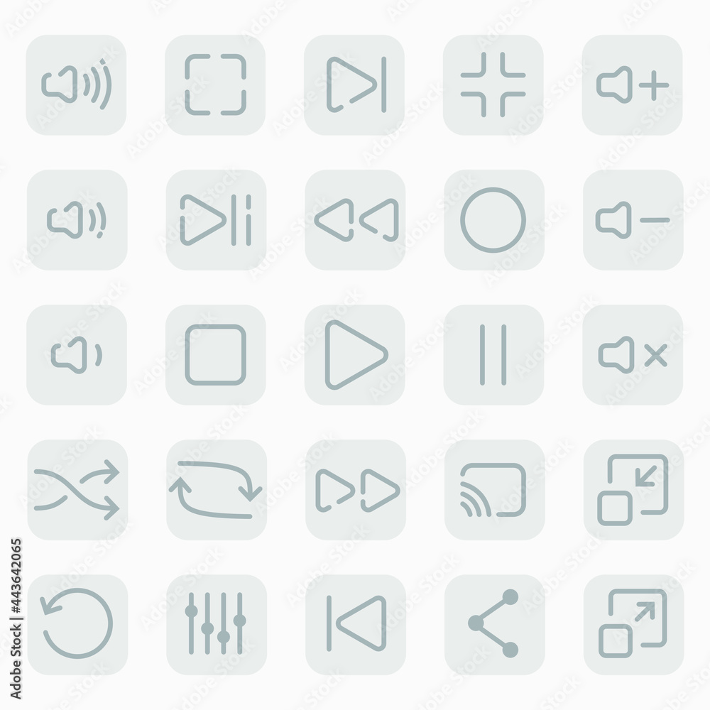 Fototapete set of keys for music - video player. thin grey keys on a light background. stock vector graphics