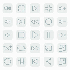 set of keys for music - video player. thin grey keys on a light background. stock vector graphics
