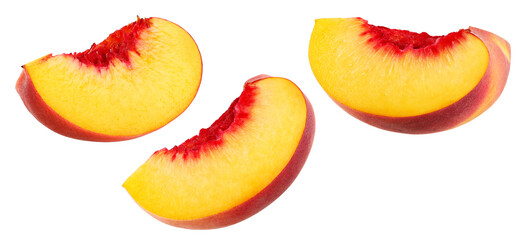 Slice of peach isolated on white background, collection