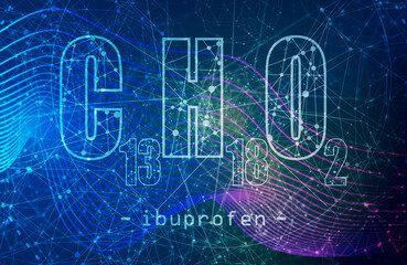 Formula of Ibuprofen. Concept of medicine and pharmacy
