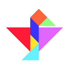 Color tangram puzzle in flying bird shape on white background