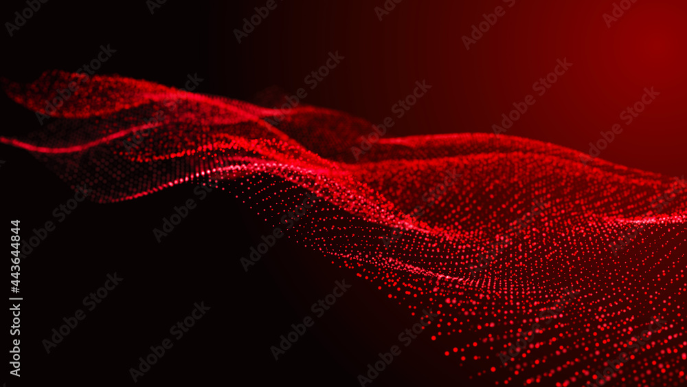 Poster abstract digital background. futuristic wave of dots and weave lines. digital technology. 3d renderi
