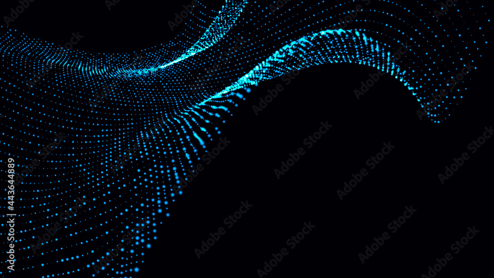 Poster abstract digital background. futuristic wave of dots and weave lines. digital technology. 3d renderi