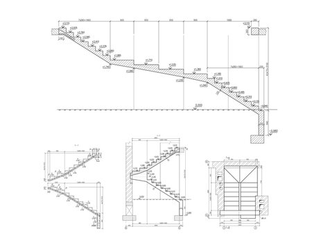Detailed architectural plan of stairs, construction industry vector 
