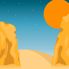 sunset on the desert with rocks