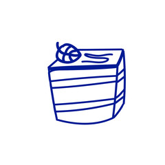 illustration in doodle style. Hand-drawn cake, blue line.