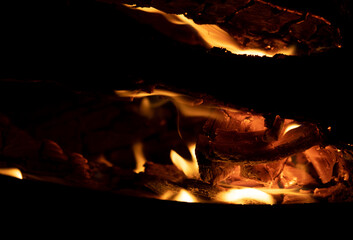 burning firewood and coals as background