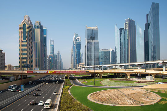 Dubai, United Arab Emirates:  Sheikh Zayed Road, showing some of Dubai's famous skyscrapers.