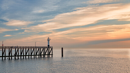 sunset over the sea in Blankenberge