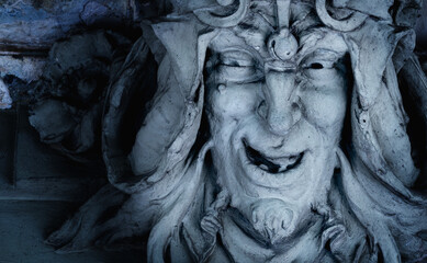 Monster face of aGreek antique god daimon of eager rivalry, envy, jealousy, and zeal Zelus (Zelos)....