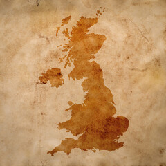 map of United Kingdom on old grunge brown paper