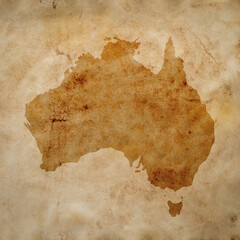 map of Australia on old grunge brown paper