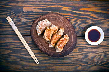 Gyoza dumplings with meat - a dish of Asian cuisine