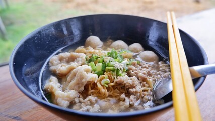 Close up of noodle in bowl