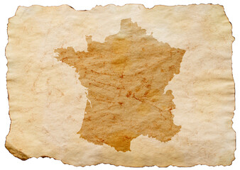 map of France on old grunge brown paper
