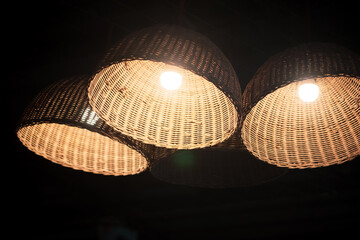 Wicker lamps on the ceiling. Home decor