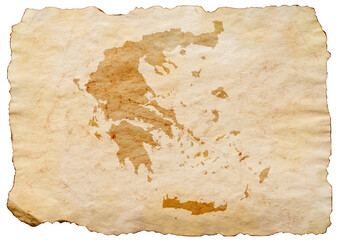 map of Greece on old grunge brown paper