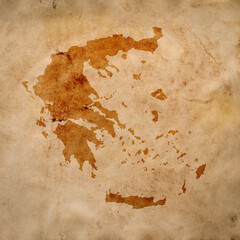 map of Greece on old grunge brown paper