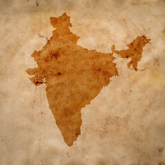 map of India on old grunge brown paper