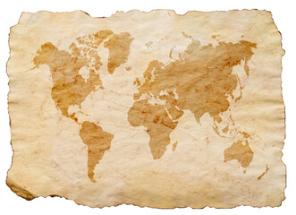 world map on old grunge brown paper