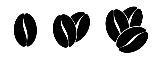 Set of coffee bean icon. Black line grain coffee.Simple line coffee vector icon isolated on white backgrounnd.Coffee logo,sign,symbol.