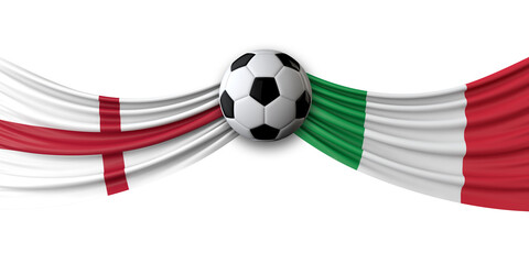 England Vs. Italy soccer match. National flags with football. 3D Rendering - obrazy, fototapety, plakaty