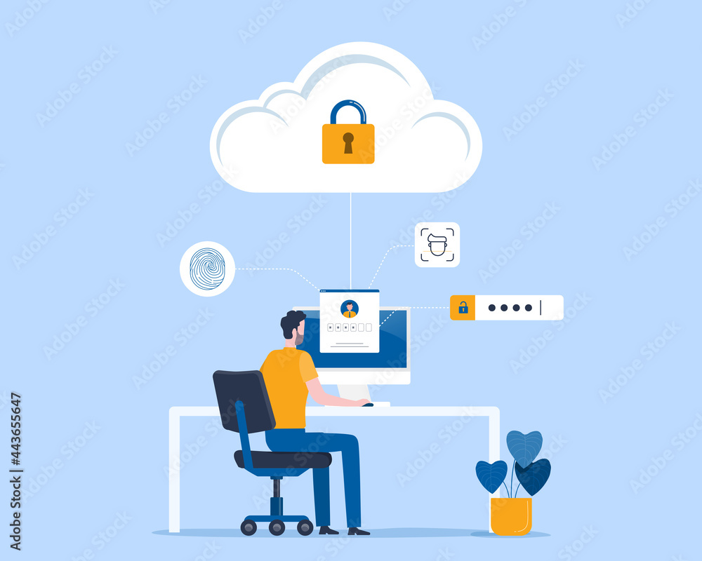 Poster Developers are developing cloud data protection systems and flat vector design Cloud security concept