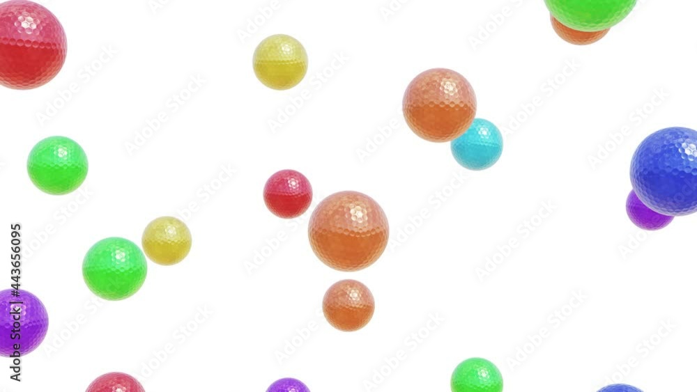 Aufkleber realistic looping 3d animation of the falling colorful golf balls rendered in uhd with alpha matte