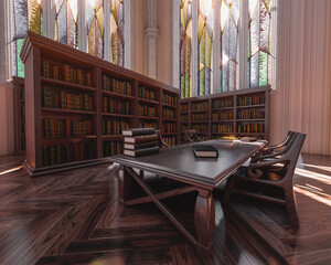 A 3d rendered interior old gothic fantasy library background.  © HWWO Stock