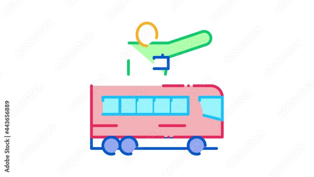 Poster bus guide icon animation. color bus guide animated icon on white background