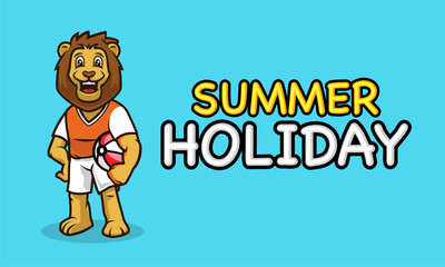 Cool lion mascot in summer holiday banner template