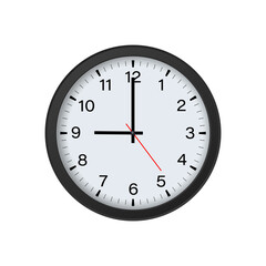 Circle Black Clock Mockup Showing 9 O'clock Isolated on White Background. Vector Illustration