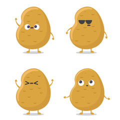 Cute funny happy smiling funny potato set isolated on white background. Vector flat cartoon potato character icon design collection.